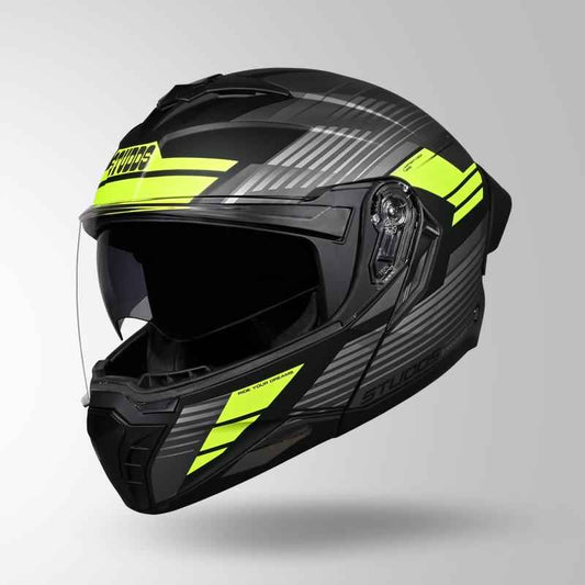 Studds Trooper Trail Matt Black & Grey / Fluorescent Yellow - Helmet