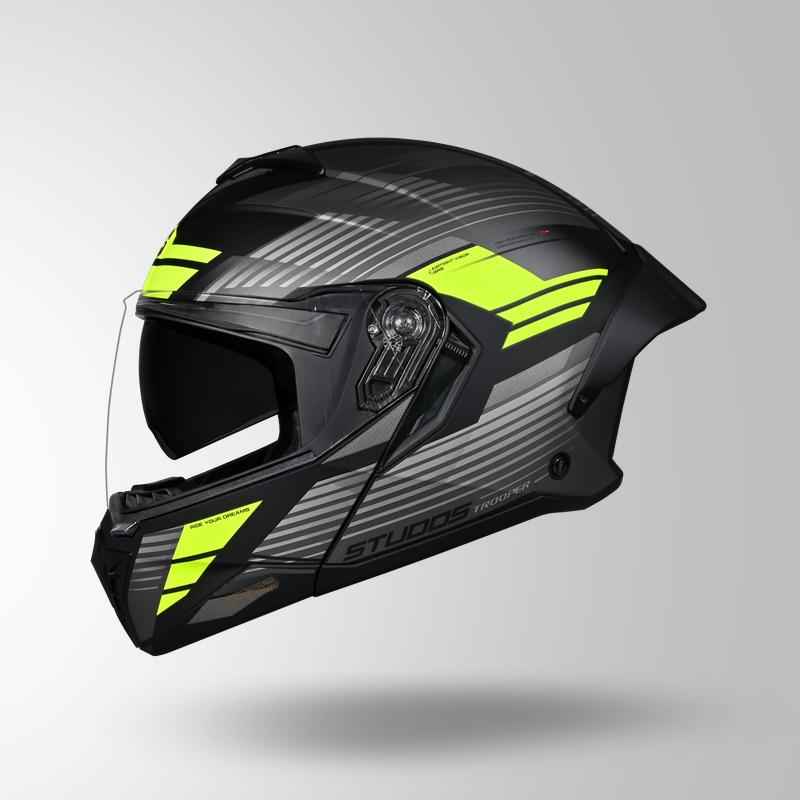 Studds Trooper Trail Matt Black & Grey / Fluorescent Yellow - Helmet