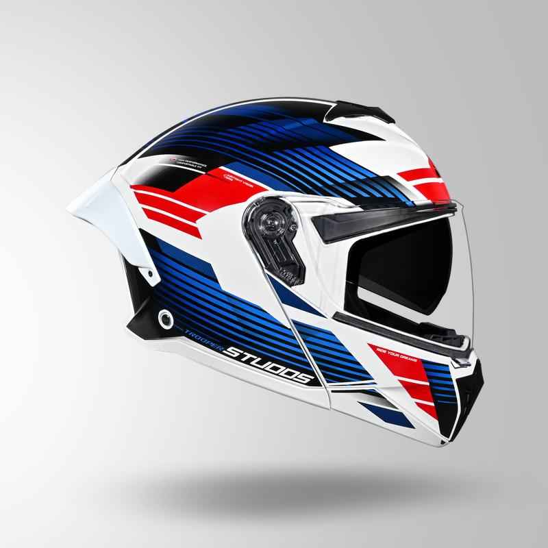 Studds Trooper Trail Matt White & Blue / Red - Helmet