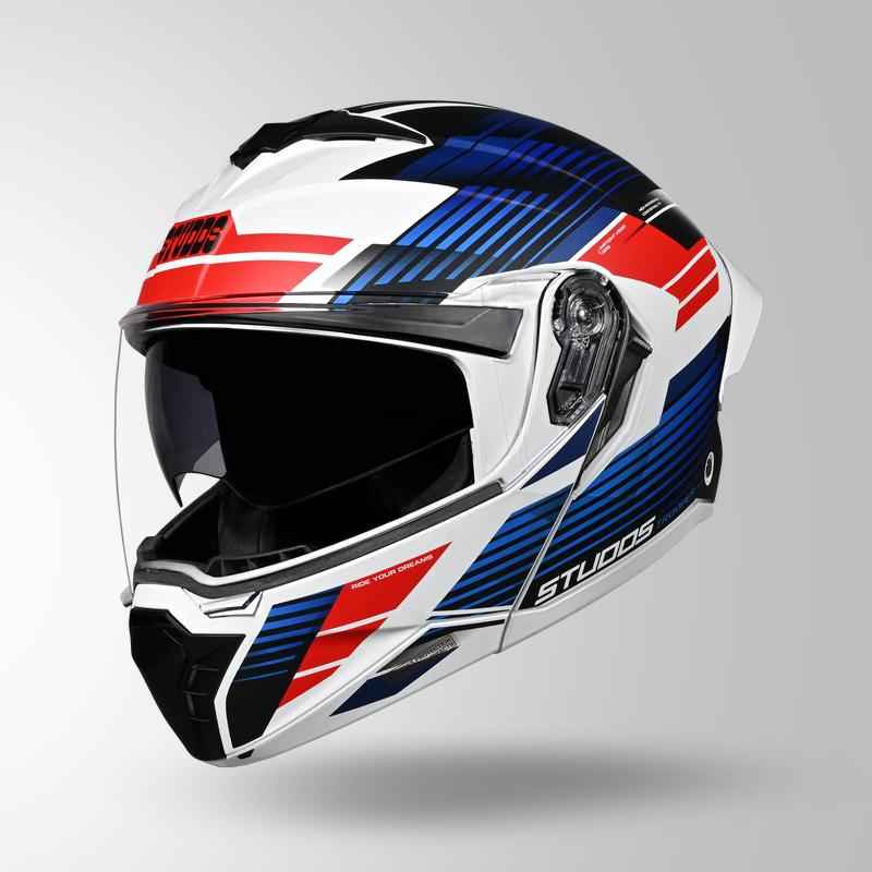 Studds Trooper Trail Matt White & Blue / Red - Helmet