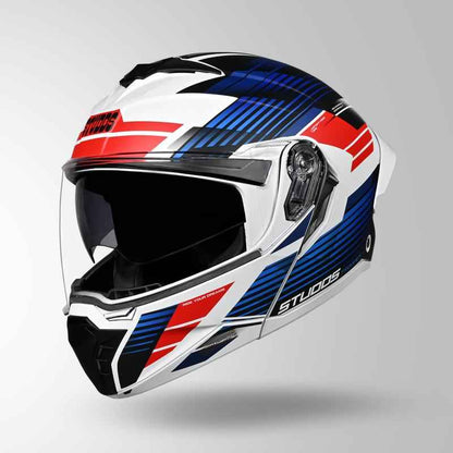Studds Trooper Trail Matt White & Blue / Red - Helmet