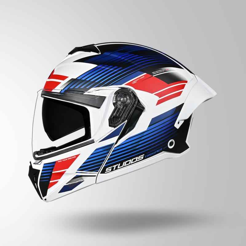 Studds Trooper Trail Matt White & Blue / Red - Helmet