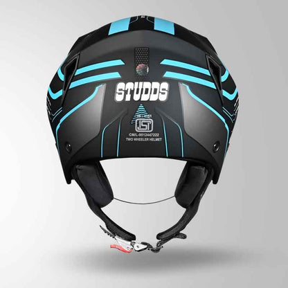 Studds Vogue D1 Square Decor Matt Black & Pastel Blue N1 - Helmet