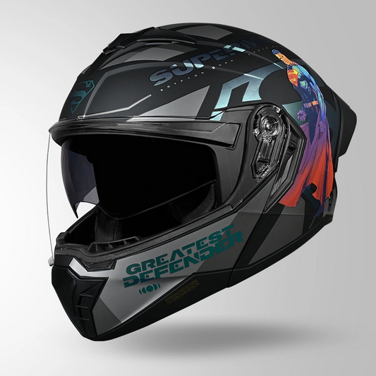 Studds Trooper Superman Edition Matt Black Chameleon Blue - Helmet