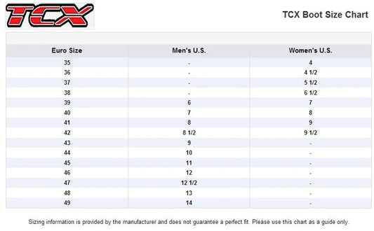 TCX Boot Size Chart