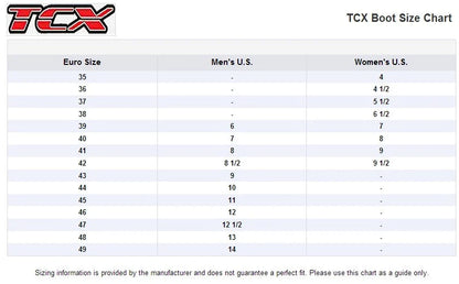 TCX Boot Size Chart