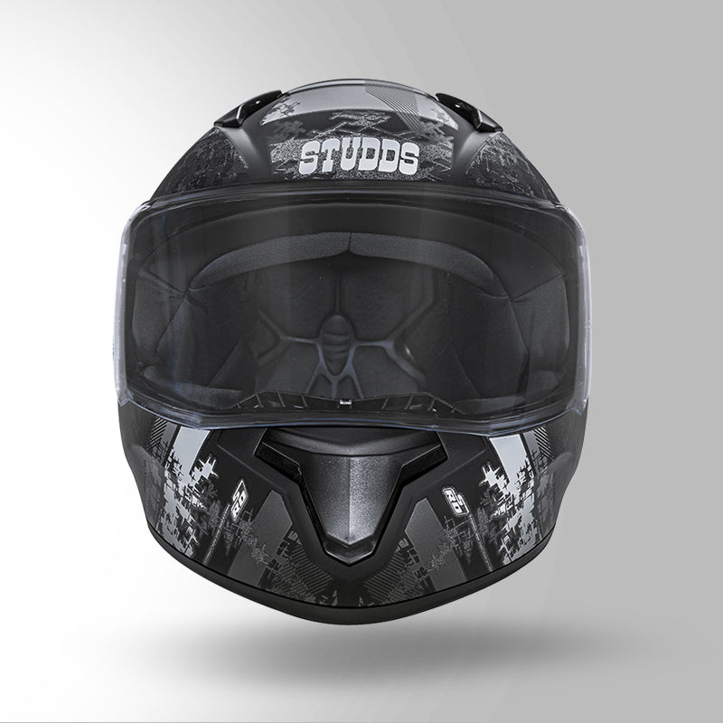 Studds Thunder D1 Decor Matt Black & Grey With Spoiler - Full Face Helmets