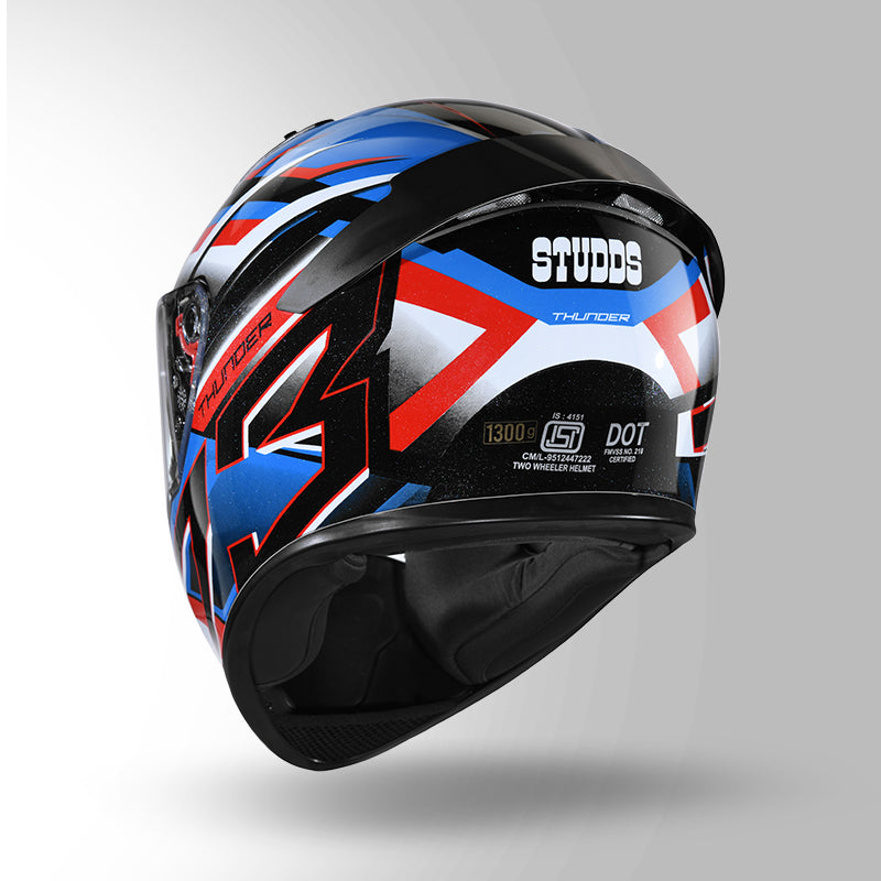 Studds Thunder D6 Decor Black / White & Blue With Spoiler - Full Face Helmets