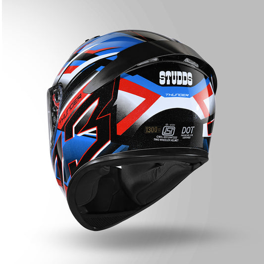 Studds Thunder D6 Decor Black / White & Blue With Spoiler - Full Face Helmets