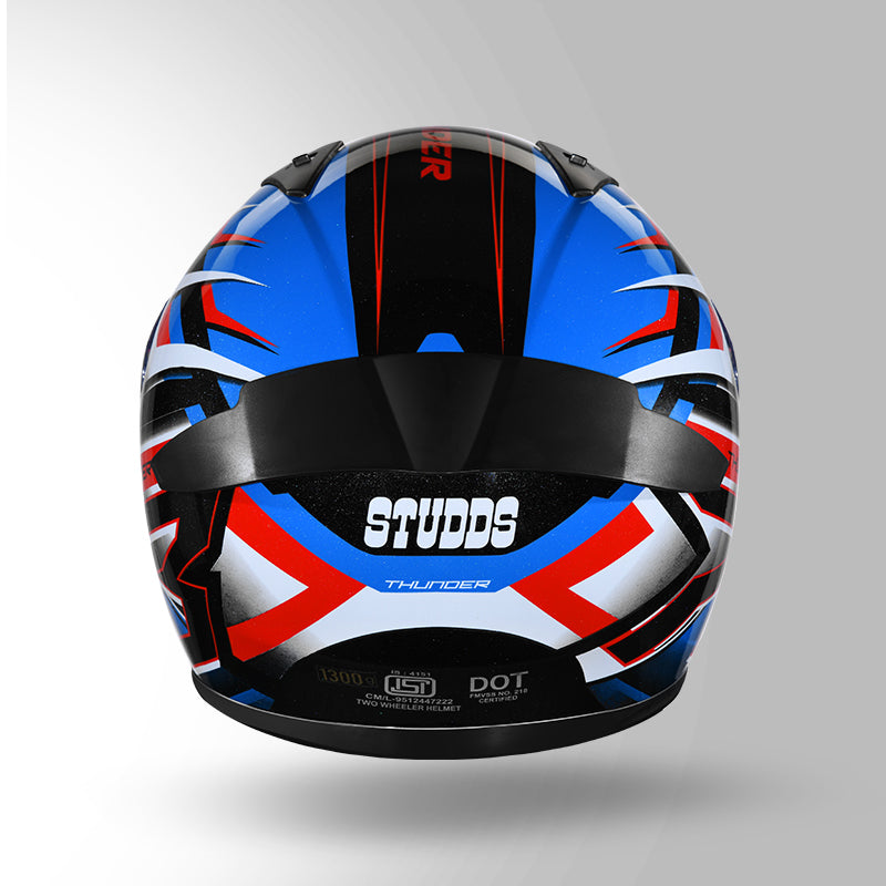 Studds Thunder D6 Decor Black / White & Blue With Spoiler - Full Face Helmets