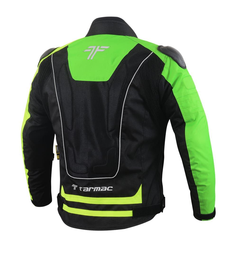 Tarmac One III Black/Green/Fluorescent Level 2 Riding Jacket with PU Chest Protectors