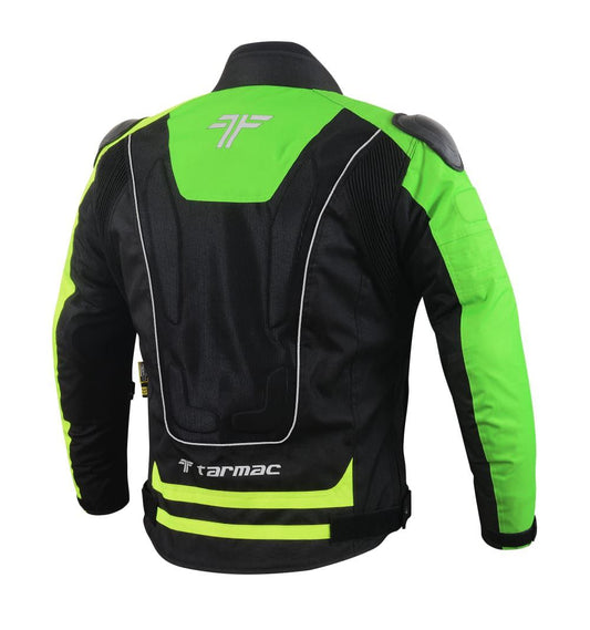 Tarmac One III Black/Green/Fluorescent Level 2 Riding Jacket with PU Chest Protectors