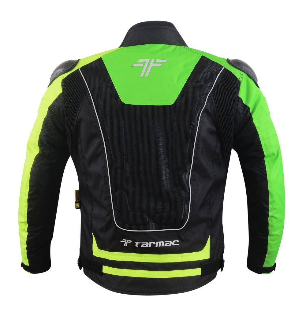 Tarmac One III Black/Green/Fluorescent Level 2 Riding Jacket with PU Chest Protectors