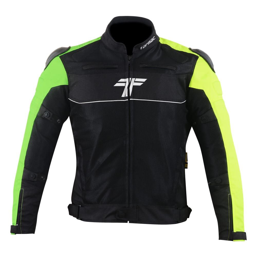 Tarmac One III Black/Green/Fluorescent Level 2 Riding Jacket with PU Chest Protectors