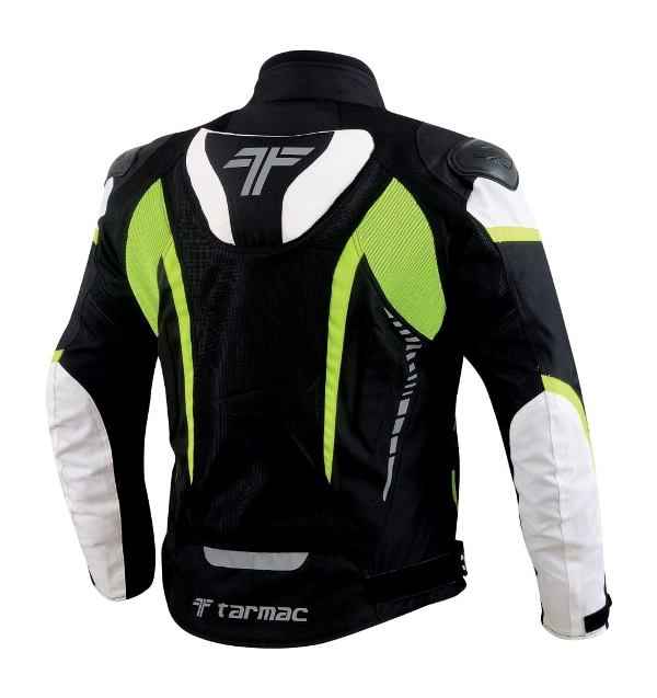 Tarmac Corsa Black/White/Fluorescent Riding Jacket with SAFE TECH protectors + FREE Tarmac Rapid gloves