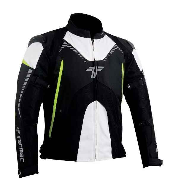 Tarmac Corsa Black/White/Fluorescent Riding Jacket with SAFE TECH protectors + FREE Tarmac Rapid gloves