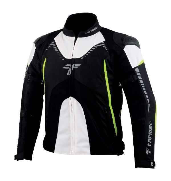 Tarmac Corsa Black/White/Fluorescent Riding Jacket with SAFE TECH protectors + FREE Tarmac Rapid gloves