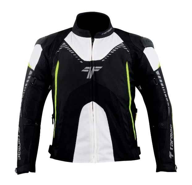Tarmac Corsa Black/White/Fluorescent Riding Jacket with SAFE TECH protectors + FREE Tarmac Swift gloves