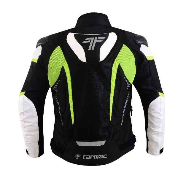 Tarmac Corsa Black/White/Fluorescent Riding Jacket with SAFE TECH protectors + FREE Tarmac Tex gloves