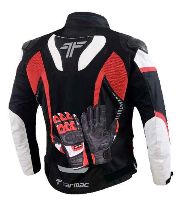 Tarmac Corsa Black/White/Red Riding Jacket with SAFE TECH protectors + FREE Tarmac Swift gloves
