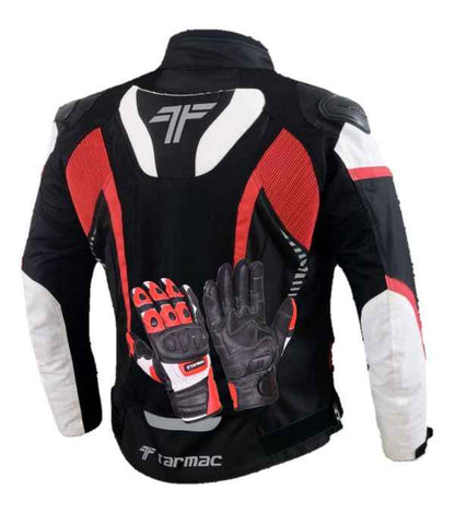 Tarmac Corsa Black/White/Red Riding Jacket with SAFE TECH protectors + FREE Tarmac Swift gloves