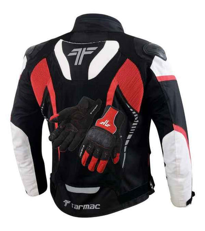 Tarmac Corsa Black/White/Red Riding Jacket with SAFE TECH protectors + FREE Tarmac Tex gloves