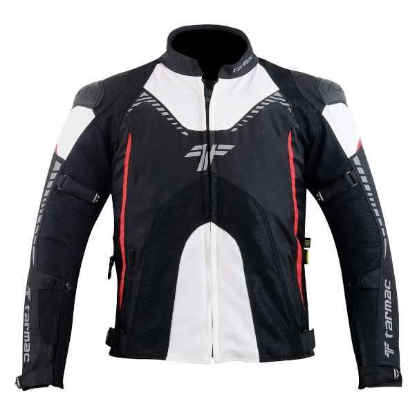 Tarmac Corsa Black/White/Red Riding Jacket with SAFE TECH protectors + FREE Tarmac Tex gloves