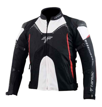 Tarmac Corsa Black/White/Red Riding Jacket with SAFE TECH protectors + FREE Tarmac Tex gloves
