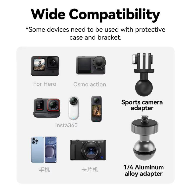 Telesin Action Camera Accessories Clamp Mount With Ball Head Mount With 1/4 Thread For Dji Action 4&amp;3 (GP-HBM-001)