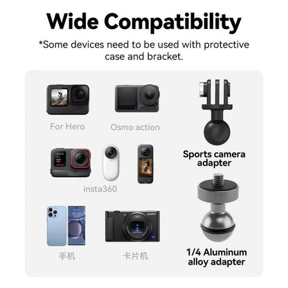 Telesin Action Camera Accessories Clamp Mount With Ball Head Mount With 1/4 Thread For Dji Action 4&amp;3 (GP-HBM-001)