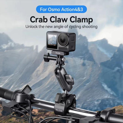 Telesin Action Camera Accessories Clamp Mount With Ball Head Mount With 1/4 Thread For Dji Action 4&amp;3 (GP-HBM-001)