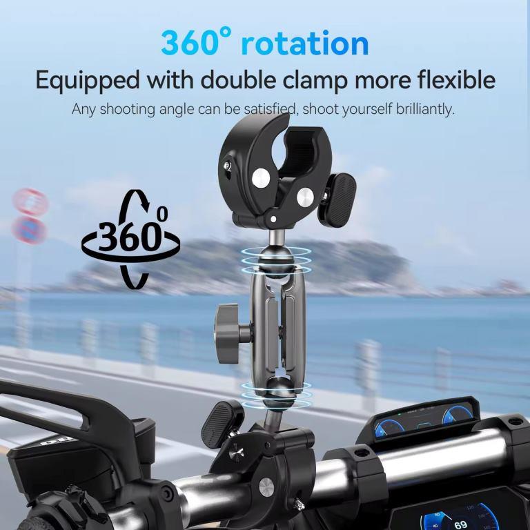 Telesin Dual head Super Strong Crab Pipe Mount Motorcycle Clamp Mount for GoPro Insta360 Cameras (GP-HBM-001-D)