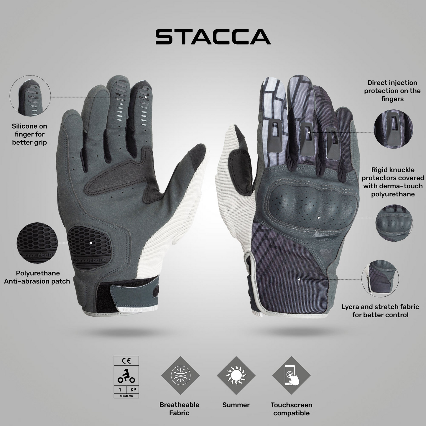 Tucano Urbano Stacca Summer Riding Gloves - Grey