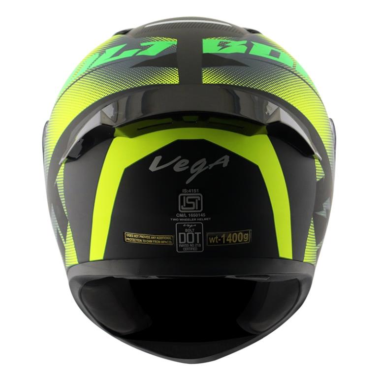 Vega Bolt Macho Matt Black Neon Yellow Helmet - Riders Junction