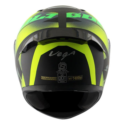 Vega Bolt Macho Matt Black Neon Yellow Helmet - Riders Junction