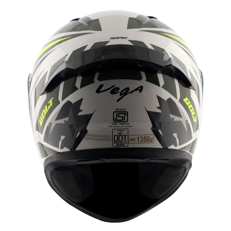 Vega Bolt Rapid White Neon Yellow Helmet - Riders Junction