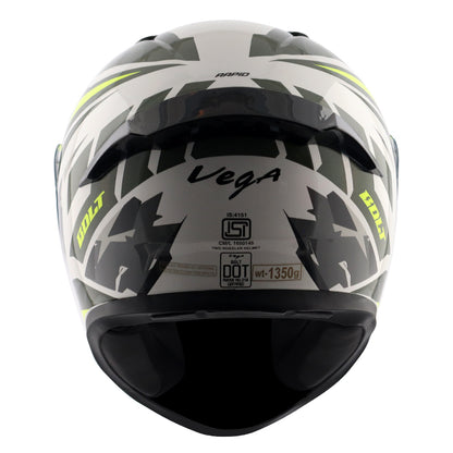 Vega Bolt Rapid White Neon Yellow Helmet - Riders Junction