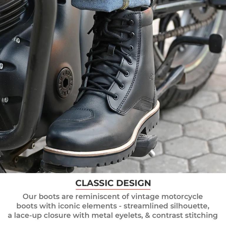 Viaterra Bronson - Retro Motorcycle Riding Boots For Men (Black)
