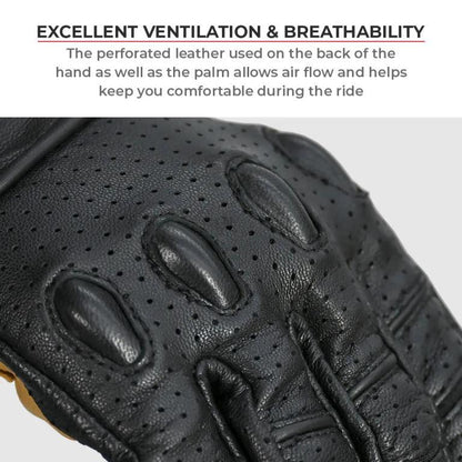 Viaterra Fuel - Retro Classic Leather Motorcycle Gloves - Tan