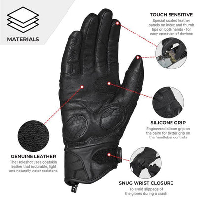 Viaterra Holeshot – Short Motorcycle Riding Gloves For Men - Black