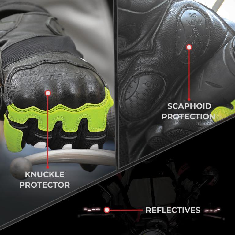 Viaterra Holeshot – Short Motorcycle Riding Gloves For Men - Fluorescent Green