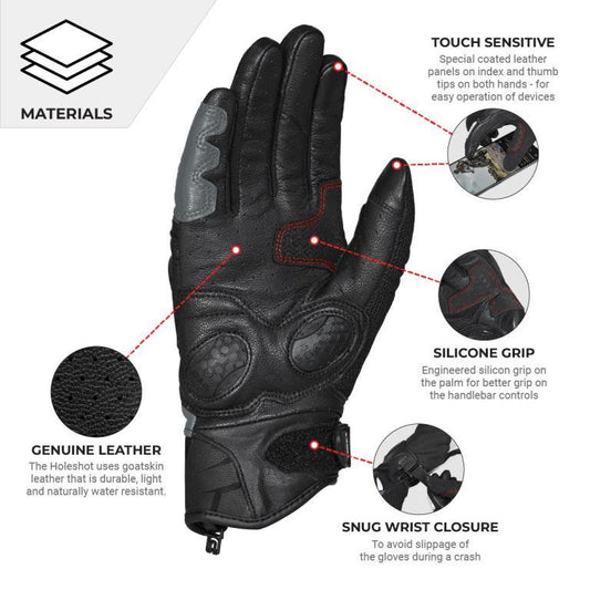 Viaterra Holeshot – Short Motorcycle Riding Gloves For Men - Gunmetal