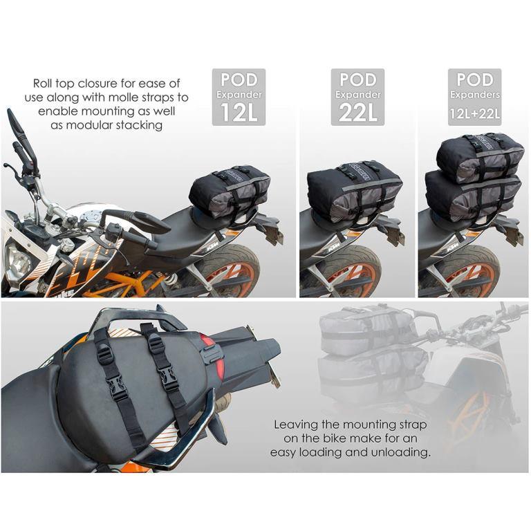 Viaterra Pod - 100% Waterproof Motorcycle Tail Bag - Grey