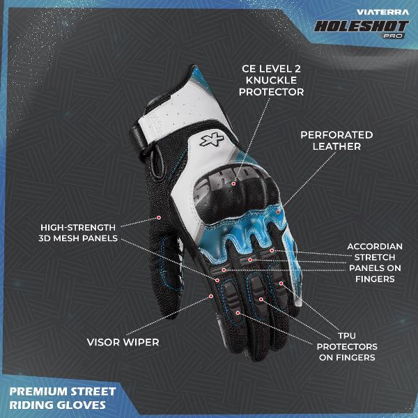 Viaterra Holeshot Pro Semi Gauntlet Hybrid Riding Gloves - Blue