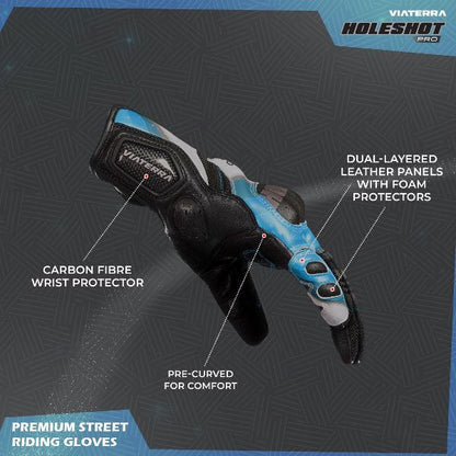 Viaterra Holeshot Pro Semi Gauntlet Hybrid Riding Gloves - Blue