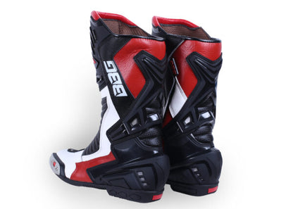 White & Red Racing Calf Boots - Biking Brotherhood - Riders Junction