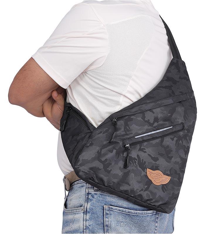 Wing Crossbody Black Camo Sling Bag for Travel, Biking, Hiking, Trekking and Everyday Use by Guardian Gears