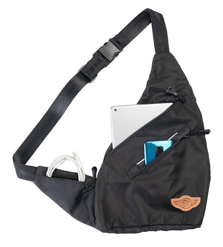 Wing Crossbody Charcoal Black Sling Bag for Travel, Biking, Hiking, Trekking and Everyday Use by Guardian Gears