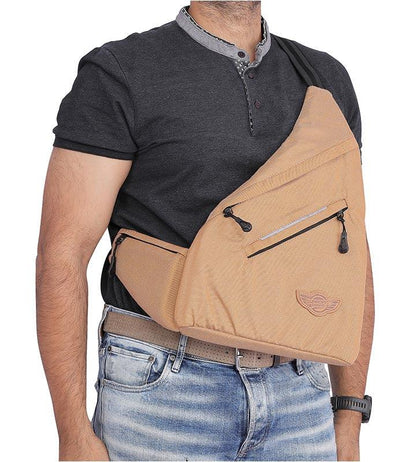 Wing Crossbody Khaki Sling Bag for Travel, Biking, Hiking, Trekking and Everyday Use by Guardian Gears
