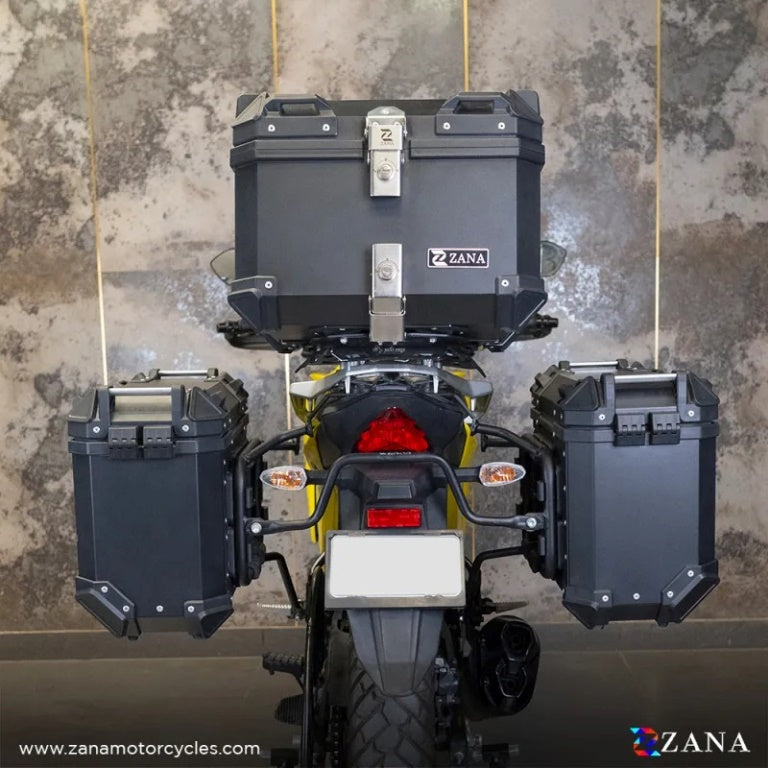 ZANA Panniers( 36 LTR )Aluminium L-Flat Black With Frame For Suzuki V-Strom 250 - ZI-8453 LB